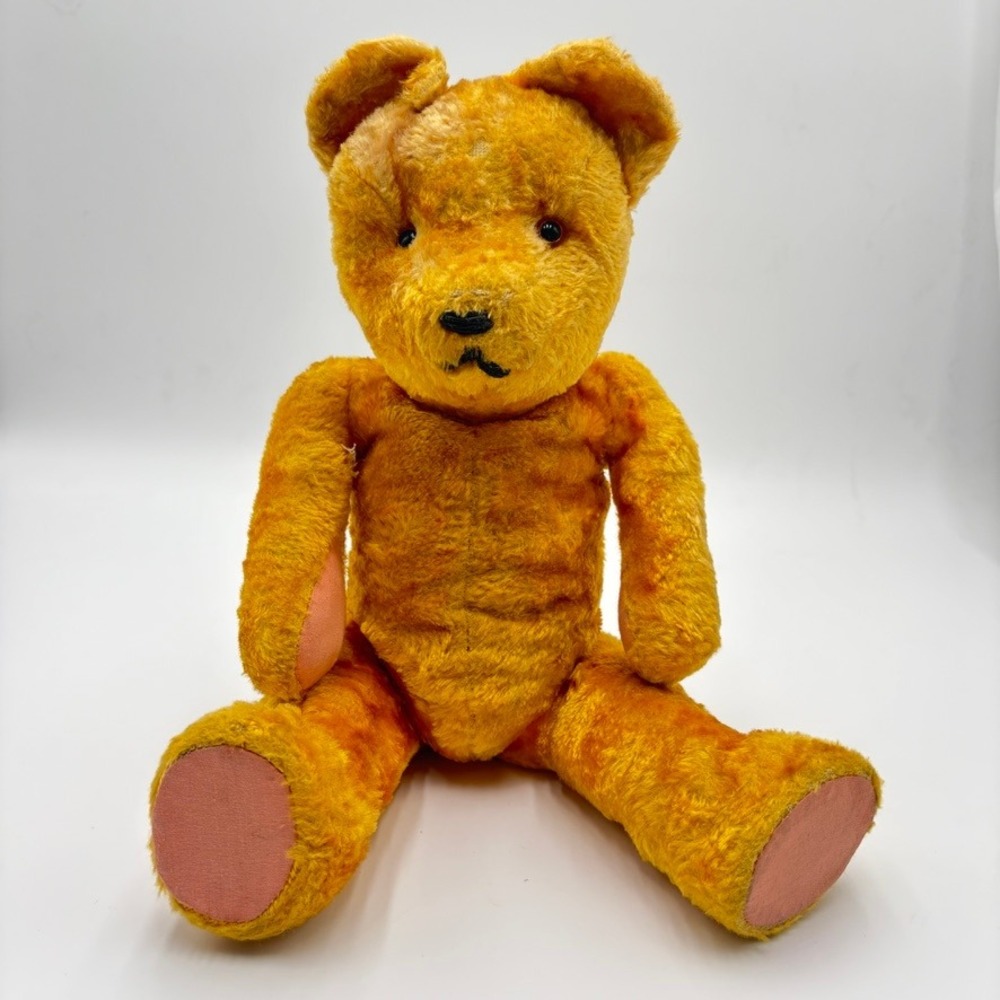 Post War Mohair Teddy Bear Fully Jointed Gold Yellow Pink Cotton Paw Pads
